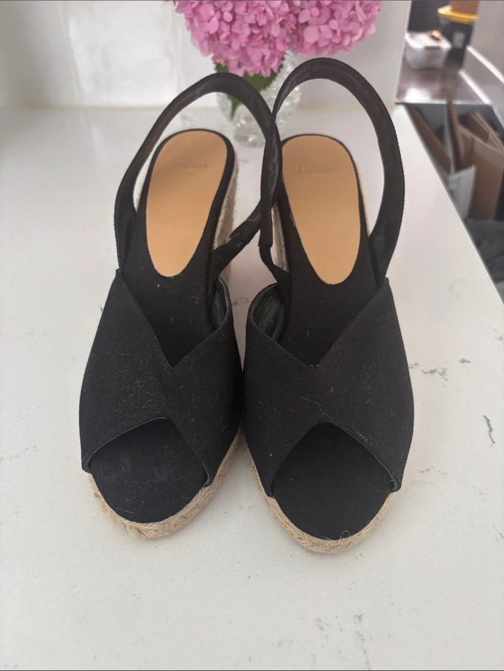 Castaner Black Canvas Espadrille Wedge Slingbacks-Size 9